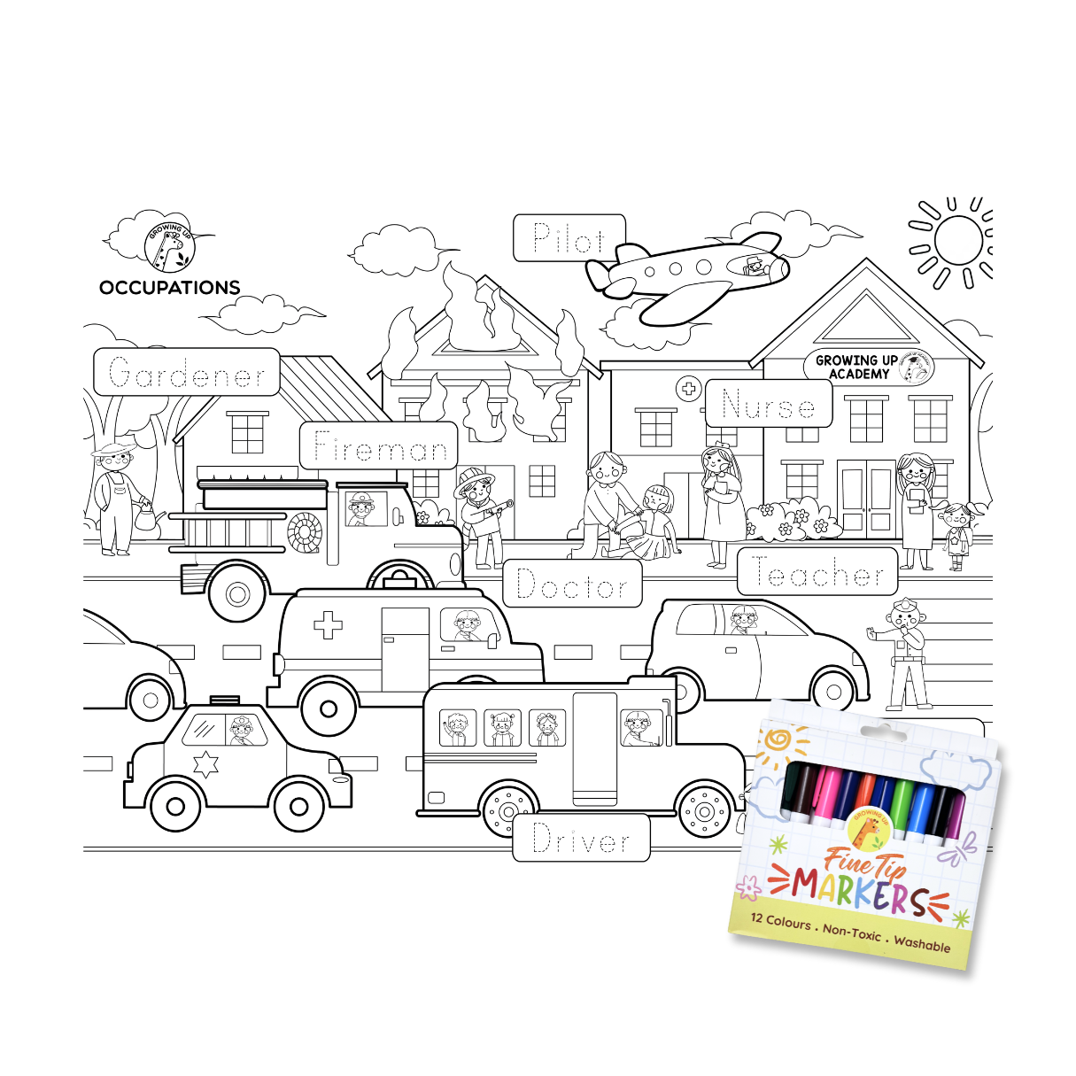 Educational Silicone Colouring Big Mat - Occupations