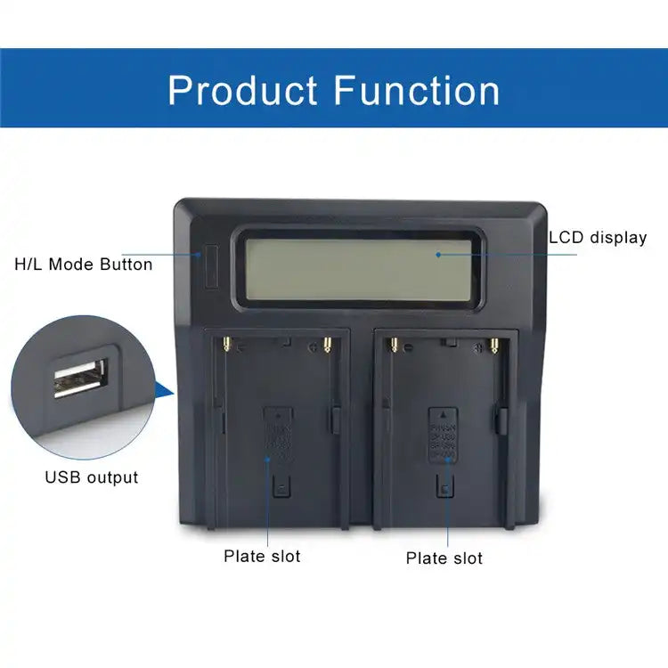 KingMa DC-LCD-NPU60 Charger | Sony | BP-U30 U60 U65 & U90 | AC/DC | Dual Slots | LCD - 6