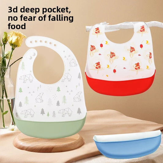 Waterproof Silicone Baby Bib - Pink Ocean