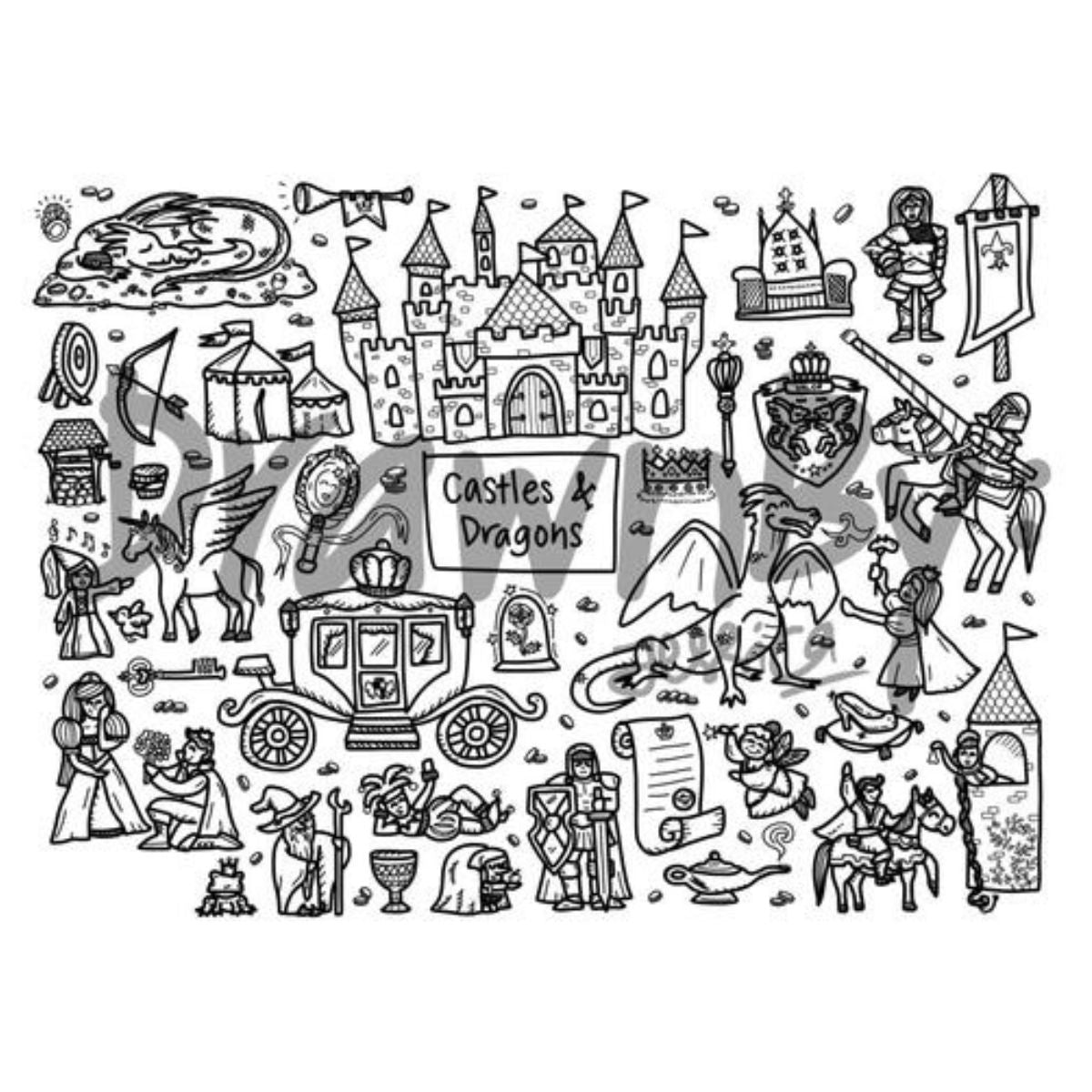 Castles & Dragons Washable Silicone Colouring Mat & Markers Set