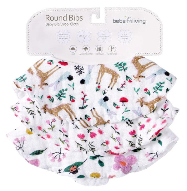 Bamboo Muslin Baby Round Bibs - Set of 3