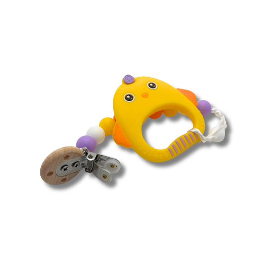 2-in-1 Silicone Chick Teether & Matching Pacifier Clip Set
