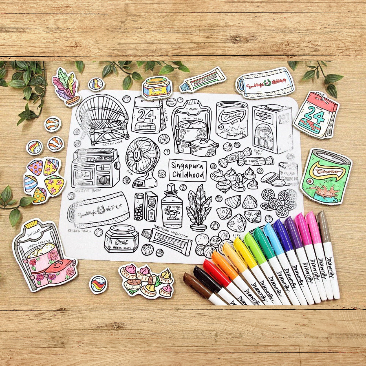 Singapura Childhood Washable Silicone Colouring Mat & Markers Set