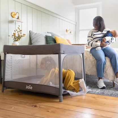 amigo™ 120 One-hand Fold Travel Cot Baby Bassinet - Shale