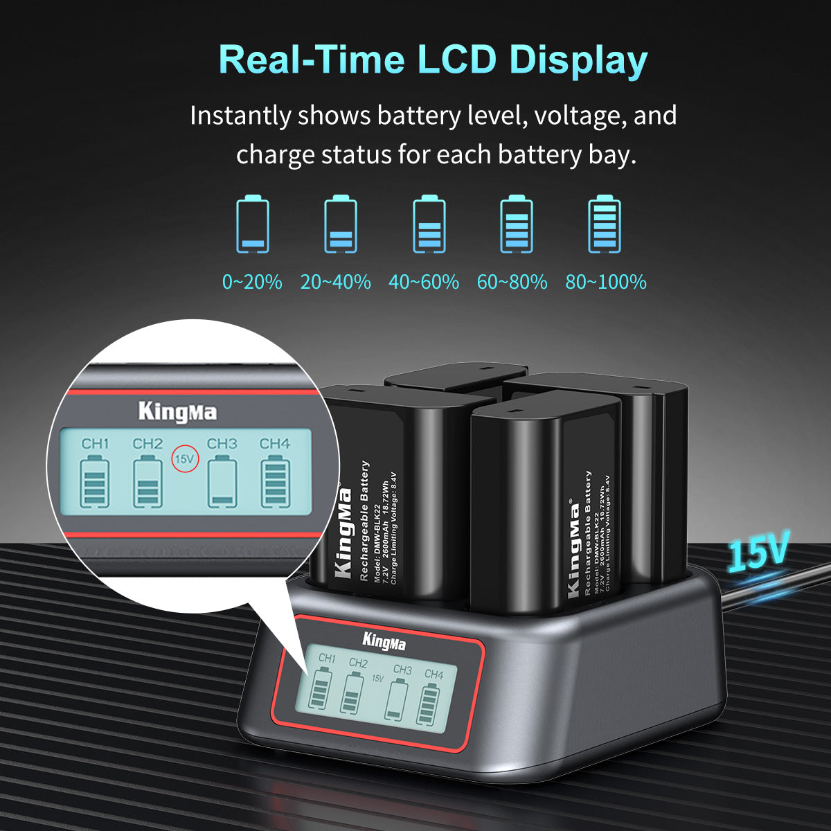 DMW-BLK22 4-Slot Super Fast Charger for Panasonic Batteries