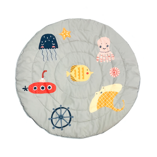 Grey Quilted Baby Playmat with Ocean Designs