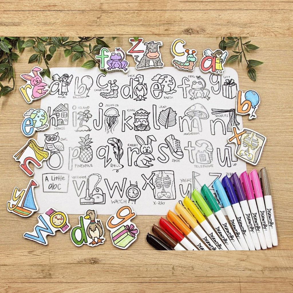 A Little ABC Washable Silicone Colouring Mat & Markers Set