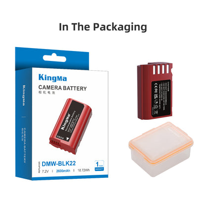 DMW-BLK22 Camera Replacement Battery 2600mAh for Panasonic DC-S5, GH5 and more