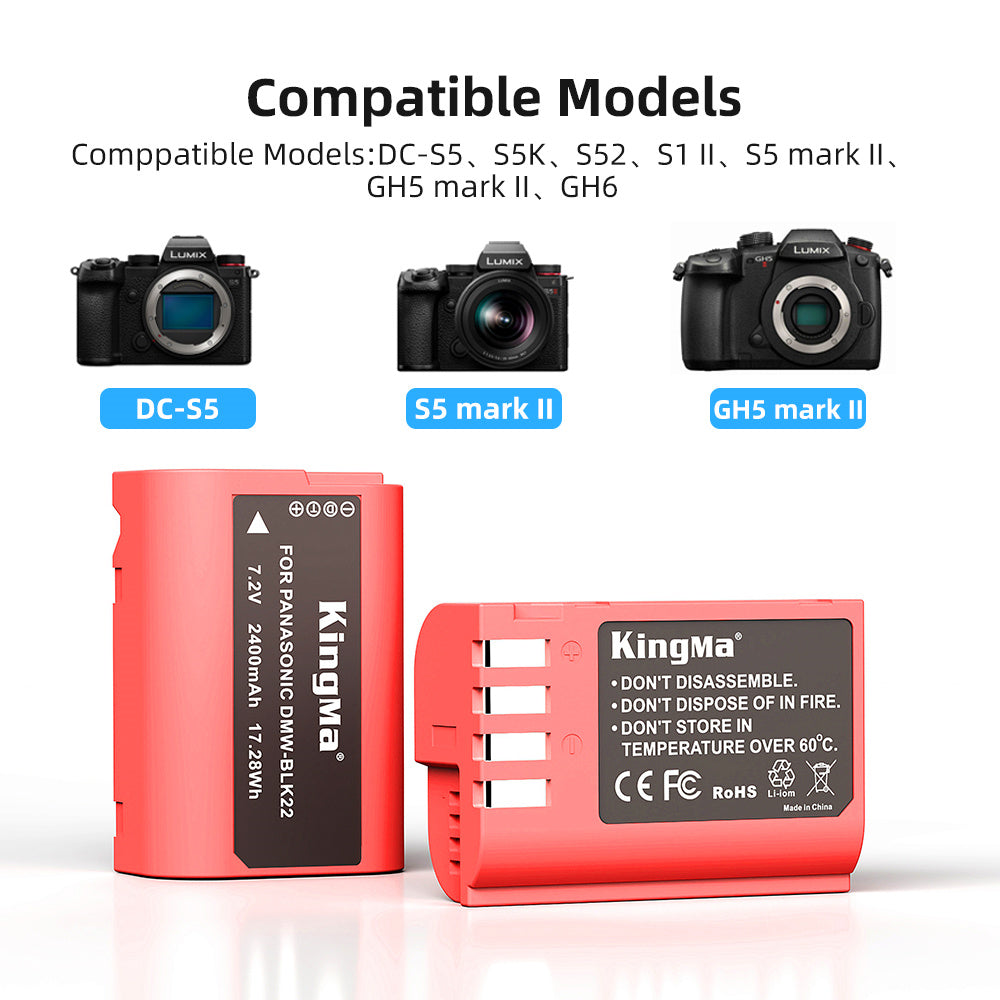 KingMa DMW-BLK22 Camera Replacement Set Battery for Panasonic  LUMIX S5, GH5, G9