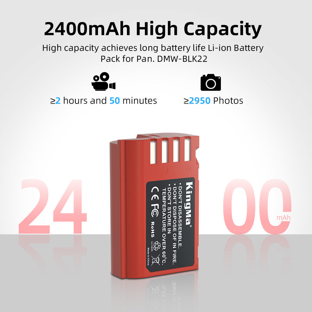KingMa DMW-BLK22 Camera Replacement Set Battery for Panasonic  LUMIX S5, GH5, G9
