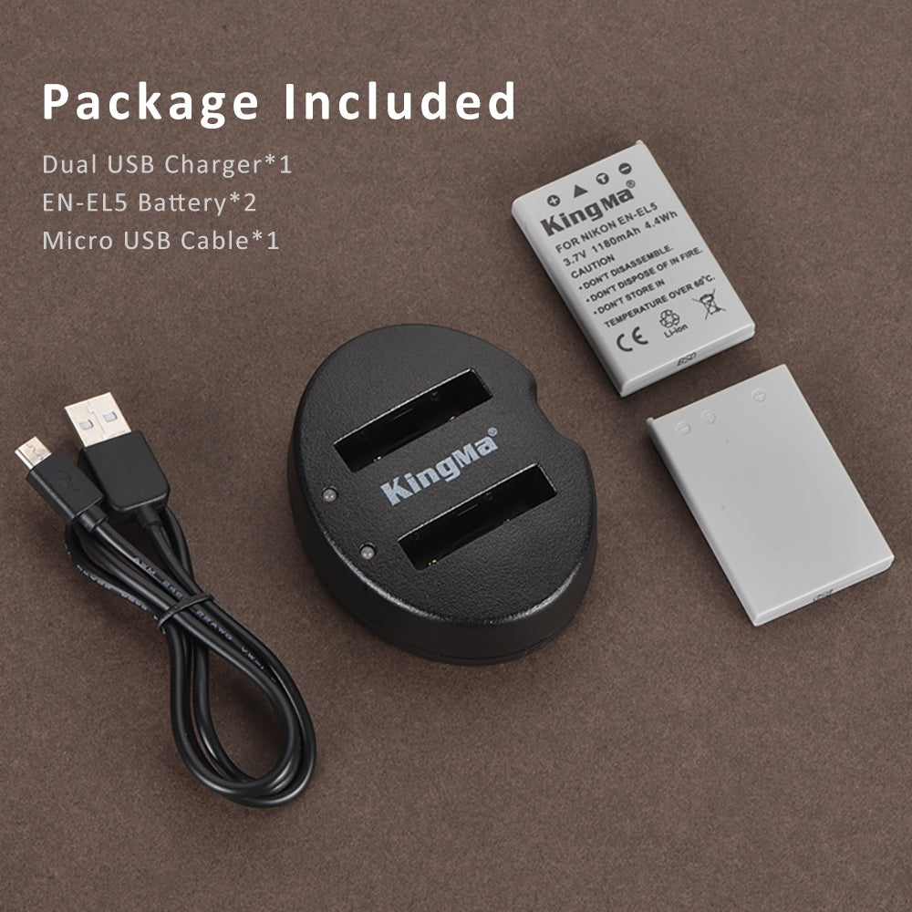 EN-EL5 Replacement Battery and Dual Charger Set for Nikon Coolpix Cameras