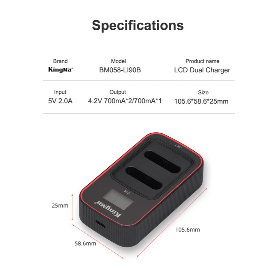 Li90B / Li92B Dual LCD Display Charger for Olympus Camera Batteries