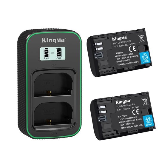 LP-E6 1960mAH Replacement Battery and Ultra Fast Dual Charger for Canon Cameras
