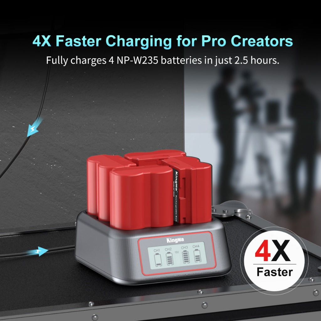 4-Slot Super Fast Charger for Fujifilm NP-W235 Batteries