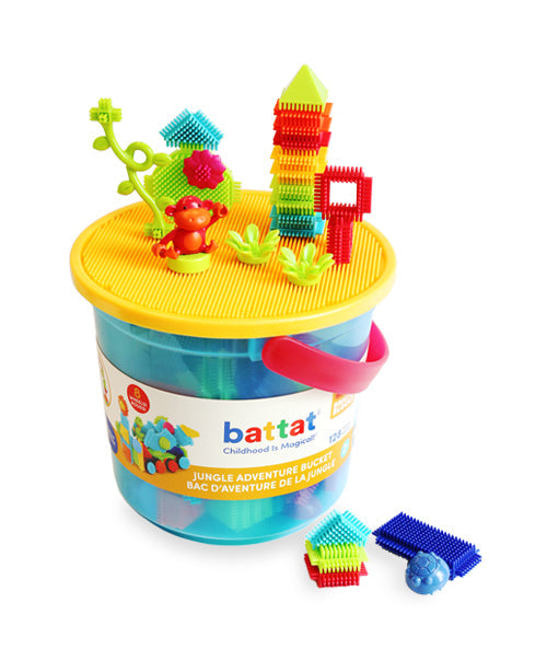 Jungle Adventure Blocks in Bucket with Animal Figurines - 128 Pieces