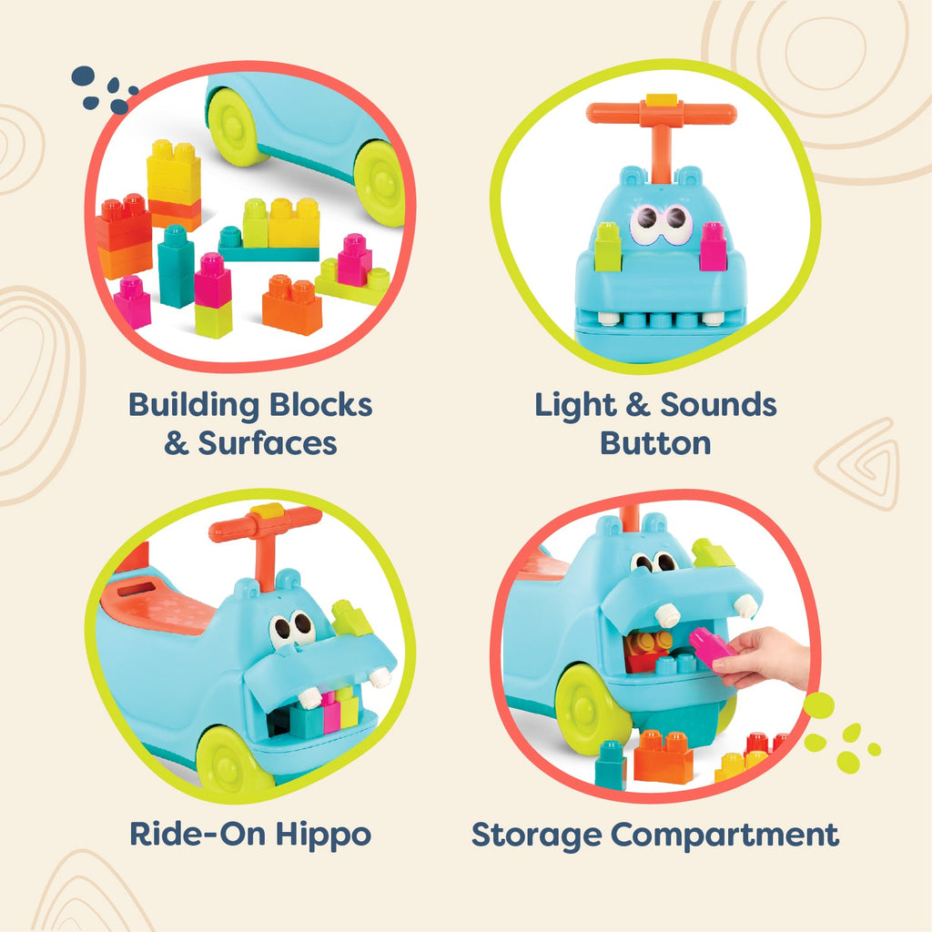 Locbloc Hippo Ride-On with Building Blocks