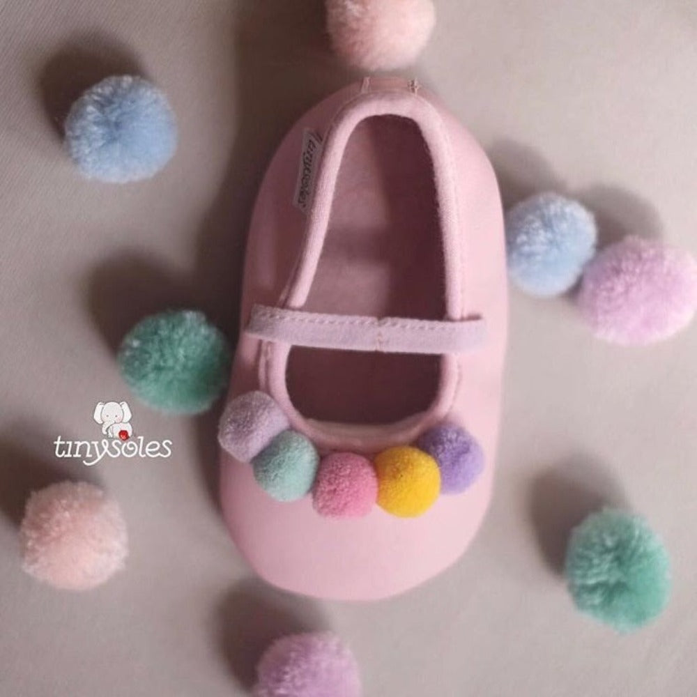 Pre-walkers Soft Soled Baby Walking Shoes - Ballerina Pom Pom