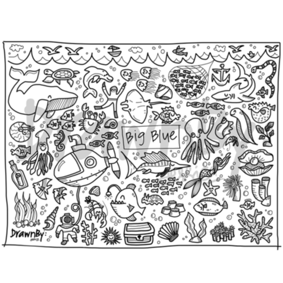 Big Blue Washable Silicone Colouring Mat & Markers Set