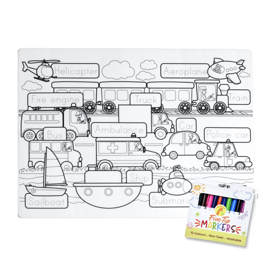 Educational Silicone Colouring Big Mat - Transport