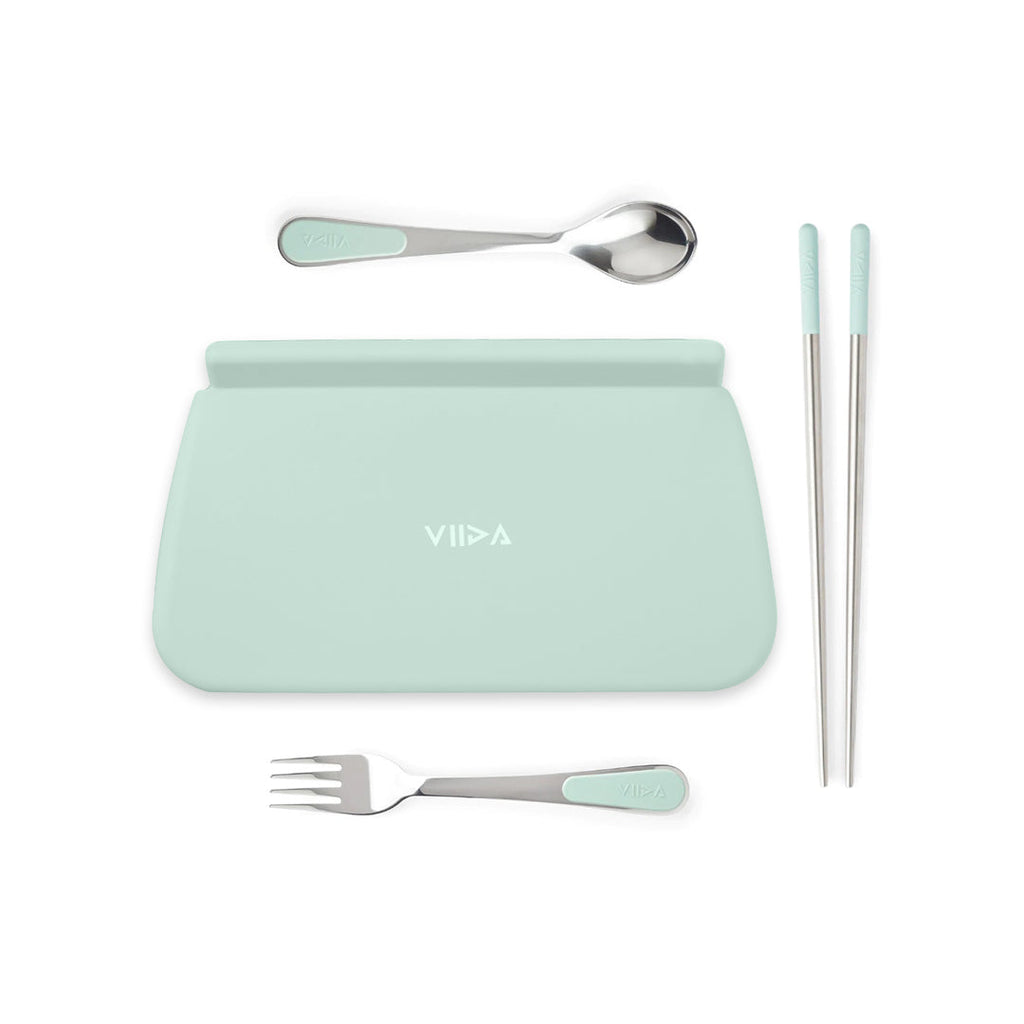 Morgen Stainless Steel Travel Cutleries Set with Chubby Food Grade Silicone Pouch XL (Bundle Set of 4)