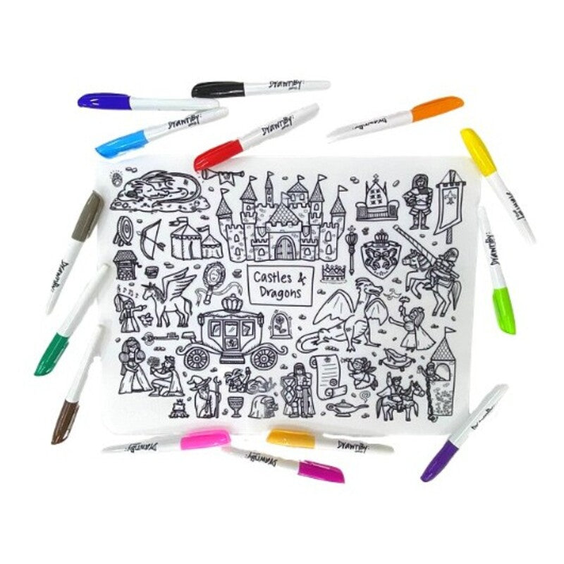 Castles & Dragons Washable Silicone Colouring Mat & Markers Set