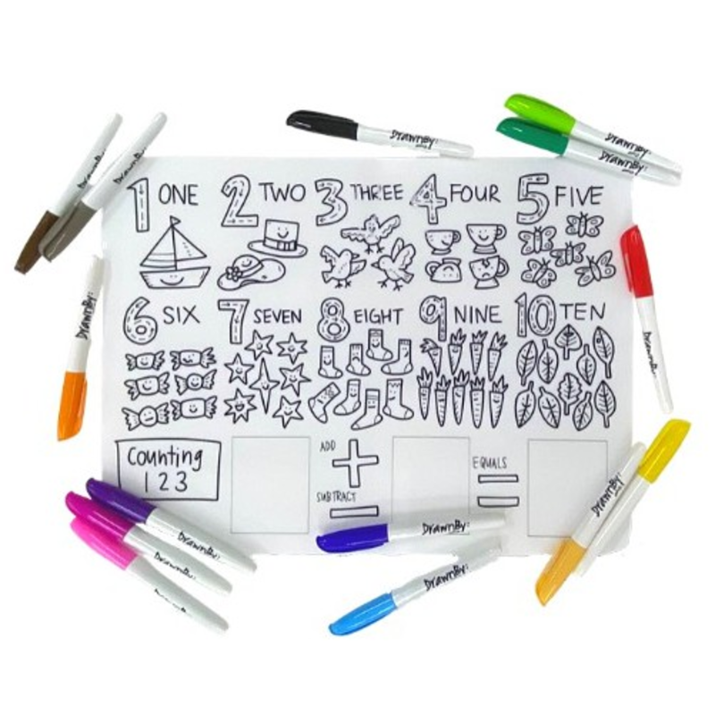 Counting 123 Washable Silicone Colouring Mat & Markers Set