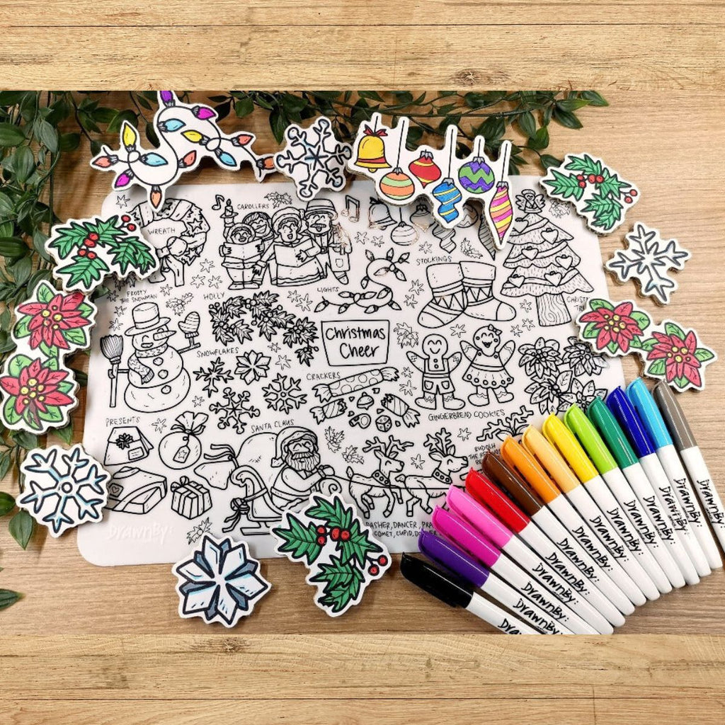 Christmas Cheer Washable Silicone Colouring Mat & Markers Set