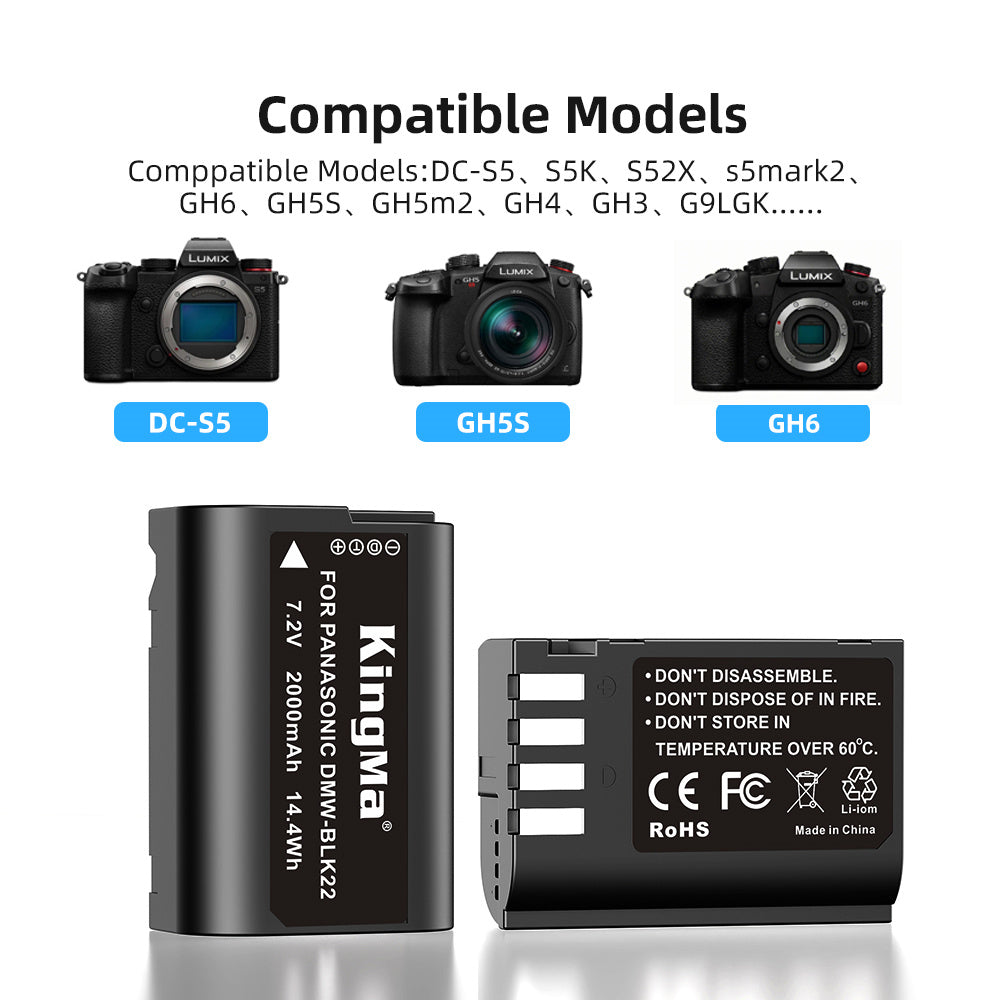 KingMa DMW-BLK22 Camera Replacement Battery for Panasonic Camera LUMIX S5, GH5, G9