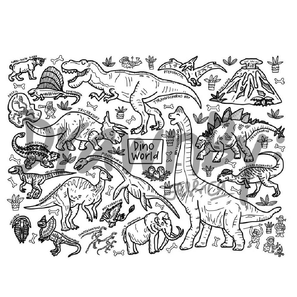 Dino World Washable Silicone Colouring Mat & Markers Set