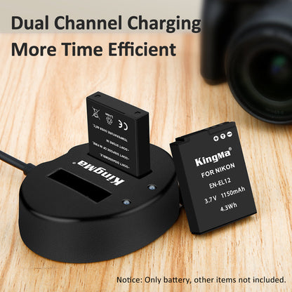 [KingMa] EN-EL12 Camera Replacement Battery and Charger for Nikon Cameras using ENEL12 Type Batteries