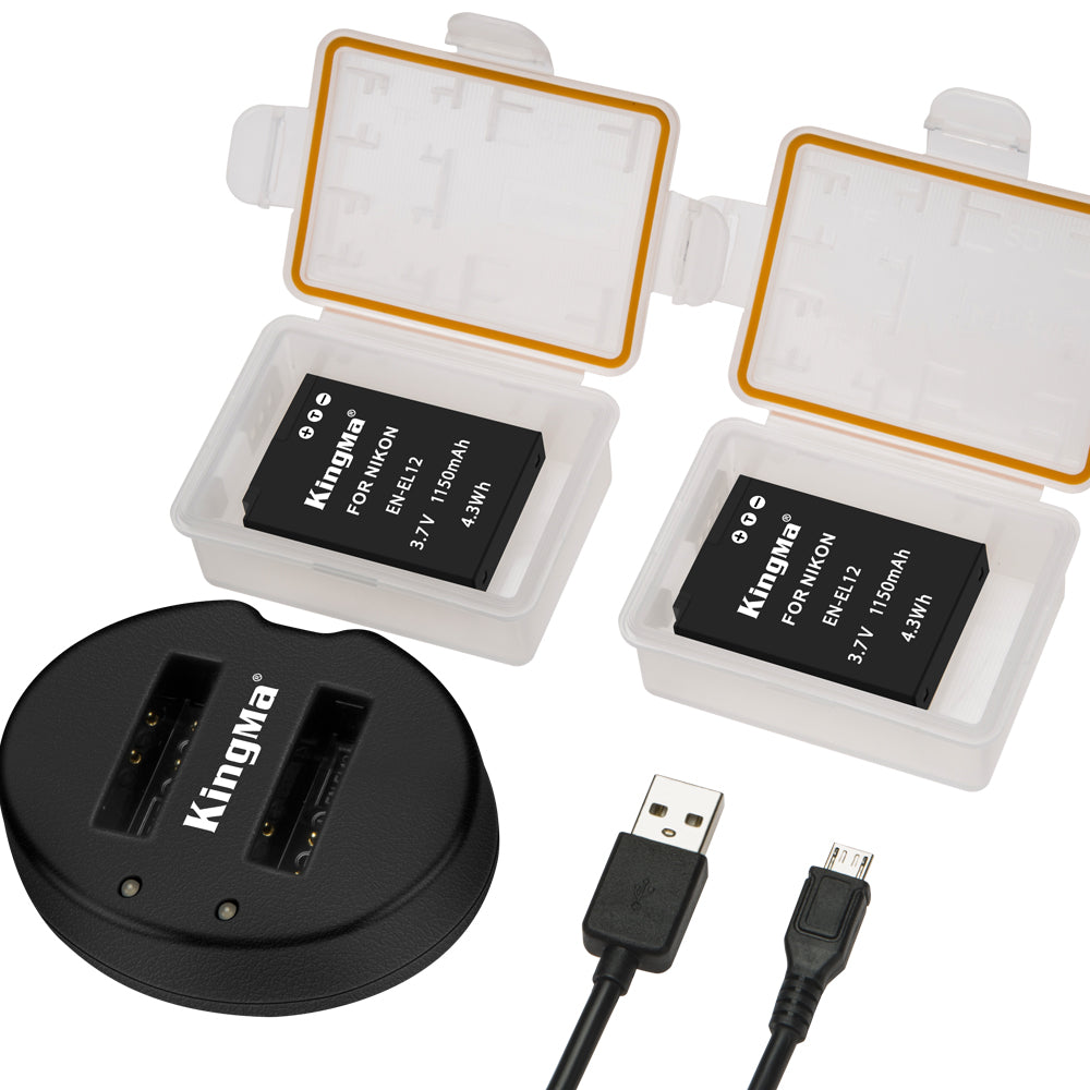 [KingMa] EN-EL12 Camera Replacement Battery and Charger for Nikon Cameras using ENEL12 Type Batteries