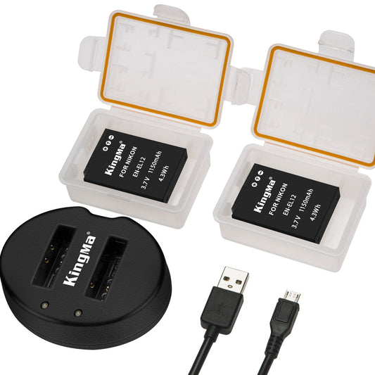 [KingMa] EN-EL12 Camera Replacement Battery and Charger for Nikon Cameras using ENEL12 Type Batteries