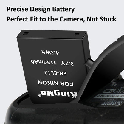 [KingMa] EN-EL12 Camera Replacement Battery and Charger for Nikon Cameras using ENEL12 Type Batteries