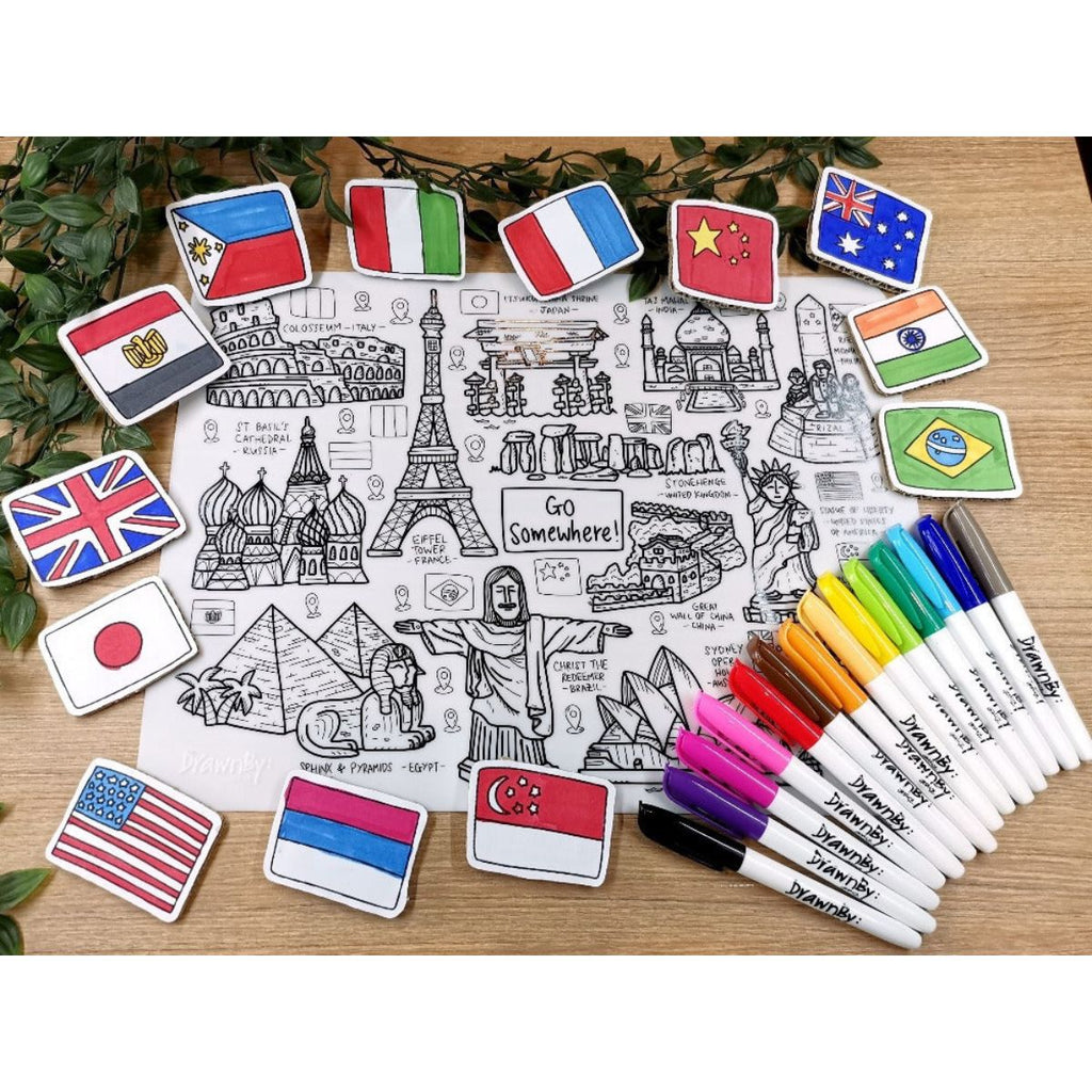 Go Somewhere Washable Silicone Colouring Mat & Markers Set