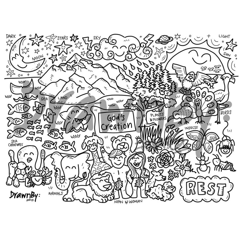 God's Creation Washable Silicone Colouring Mat & Markers Set