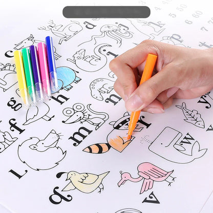 A-Z Animal Washable Silicone Colouring Mat + 12pcs Marker Set
