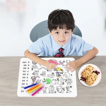 A-Z Animal Washable Silicone Colouring Mat + 12pcs Marker Set
