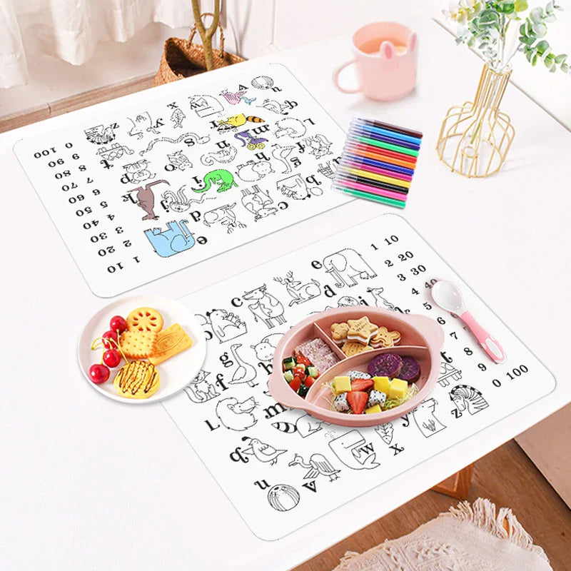 A-Z Animal Washable Silicone Colouring Mat + 12pcs Marker Set