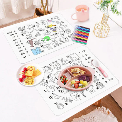 A-Z Animal Washable Silicone Colouring Mat + 12pcs Marker Set