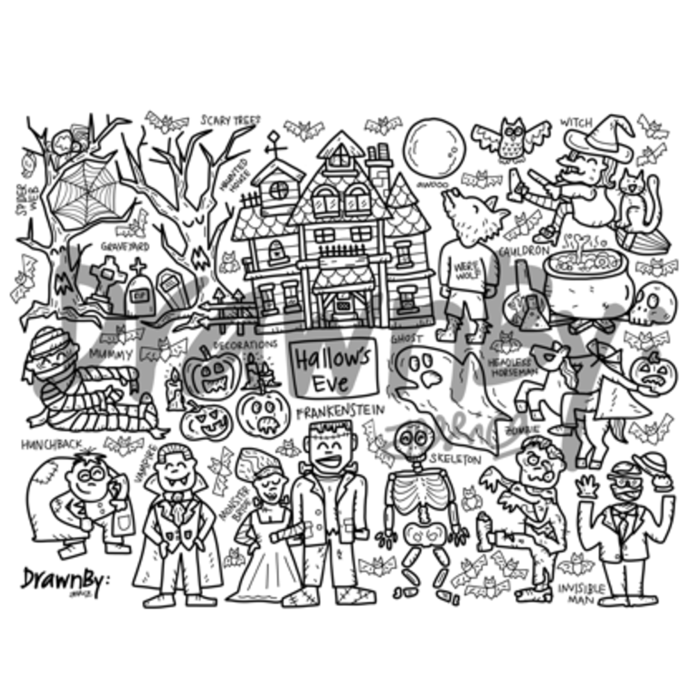 Hallow's Eve Washable Silicone Colouring Mat & Markers Set