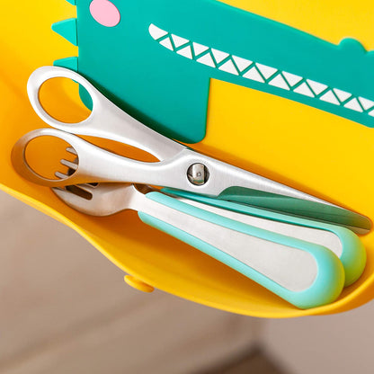 Toddler Mealtime Starter / Travel Feeding Set - Joy Silicone Baby Bibs + Small Spoon & Fork