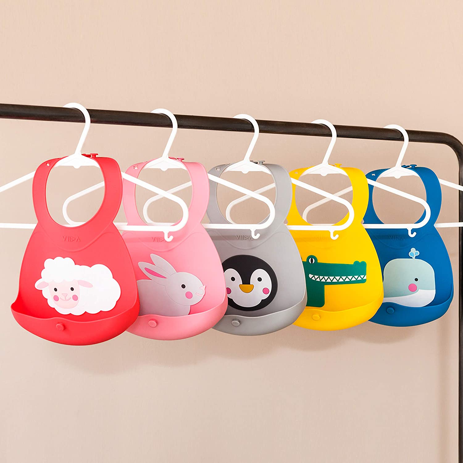 Joy Silicone Baby Bibs with Catch Tray - Zoo Series