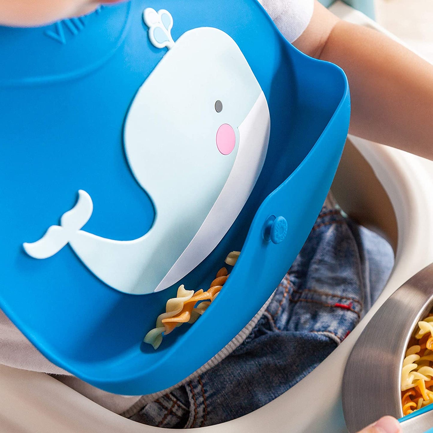 Toddler Mealtime Starter / Travel Feeding Set - Joy Silicone Baby Bibs + Small Spoon & Fork