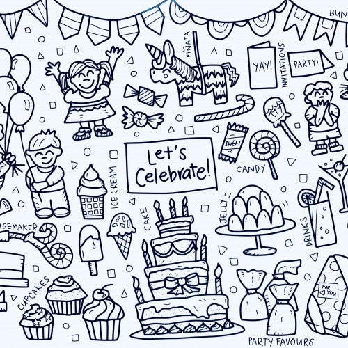 Let's Celebrate Washable Silicone Colouring Mat & Markers Set
