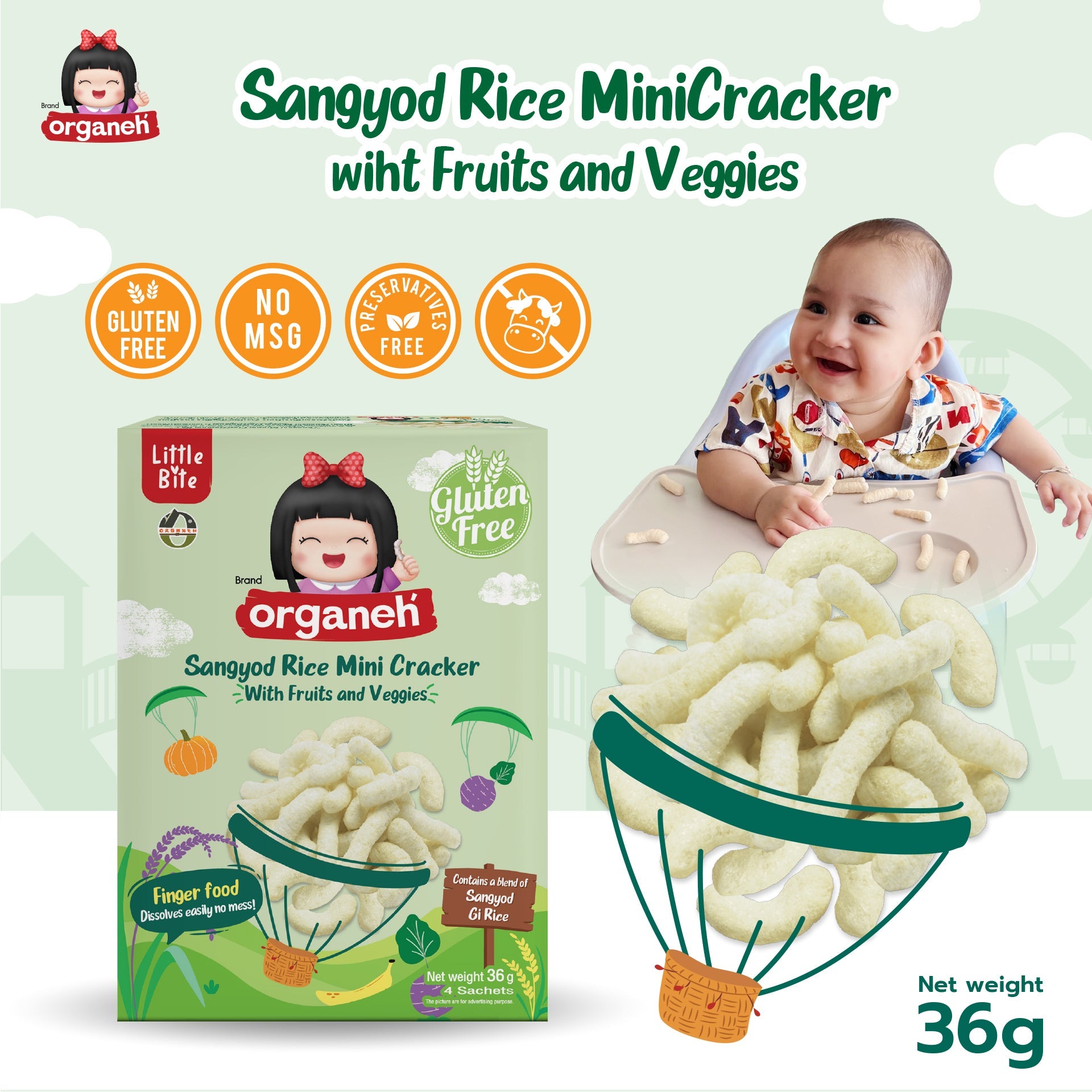 Sangyod Rice Mini Cracker Baby & Kids Snacks - Fruits & Veggies