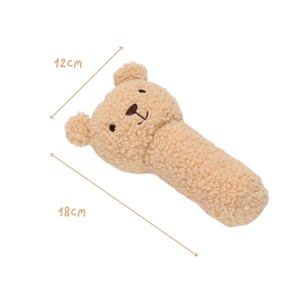 Sweet Curly Brown Bear Handheld Rattle Stick