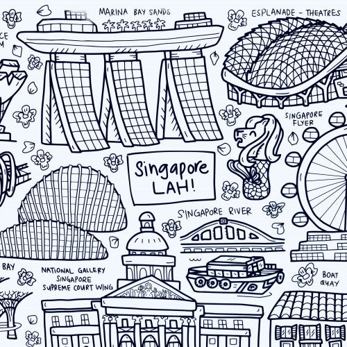 Singapore Lah Washable Silicone Colouring Mat & Markers Set
