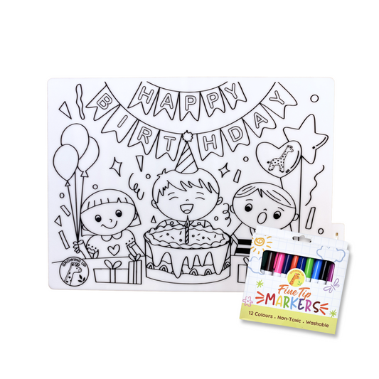 Educational Silicone Colouring Small Mat - Birthday Boy