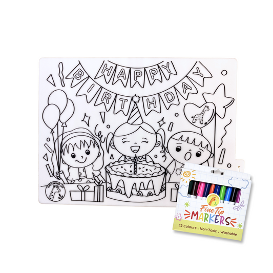 Educational Silicone Colouring Small Mat - Birthday Boy