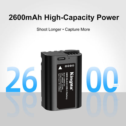 DMW-BLK22 Replacement Battery 2600mAh with Type-C Charging Port for Panasonic Cameras